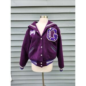 Trophy Jackets Varsity Letterman Purple Wool Sailor‎ Hood Larks Cindy 88 Large